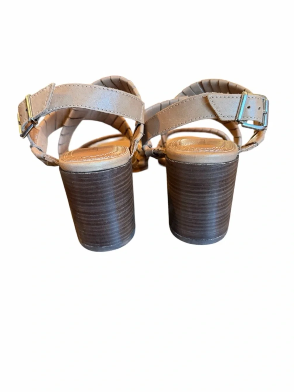 Lucky‎ Brand Beige Braided Leather Block Heel Sandals